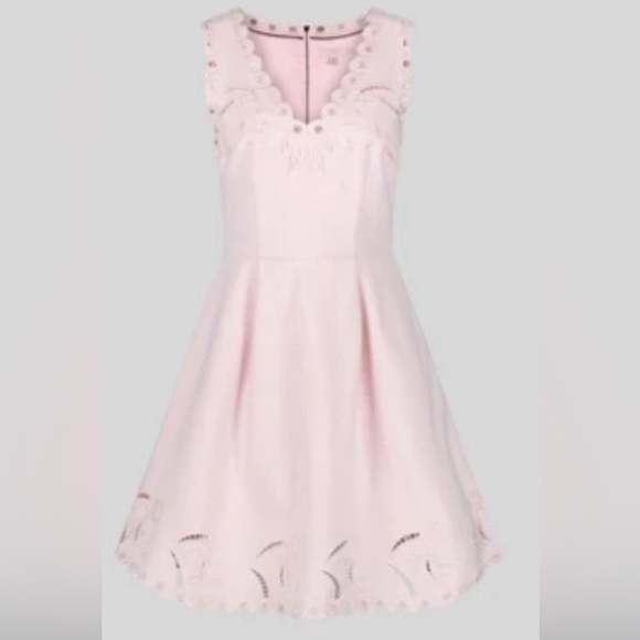 Ted Baker Emalise Pink V-neck Embroidered Skater Dress TB Size 2 - Picture 12 of 14